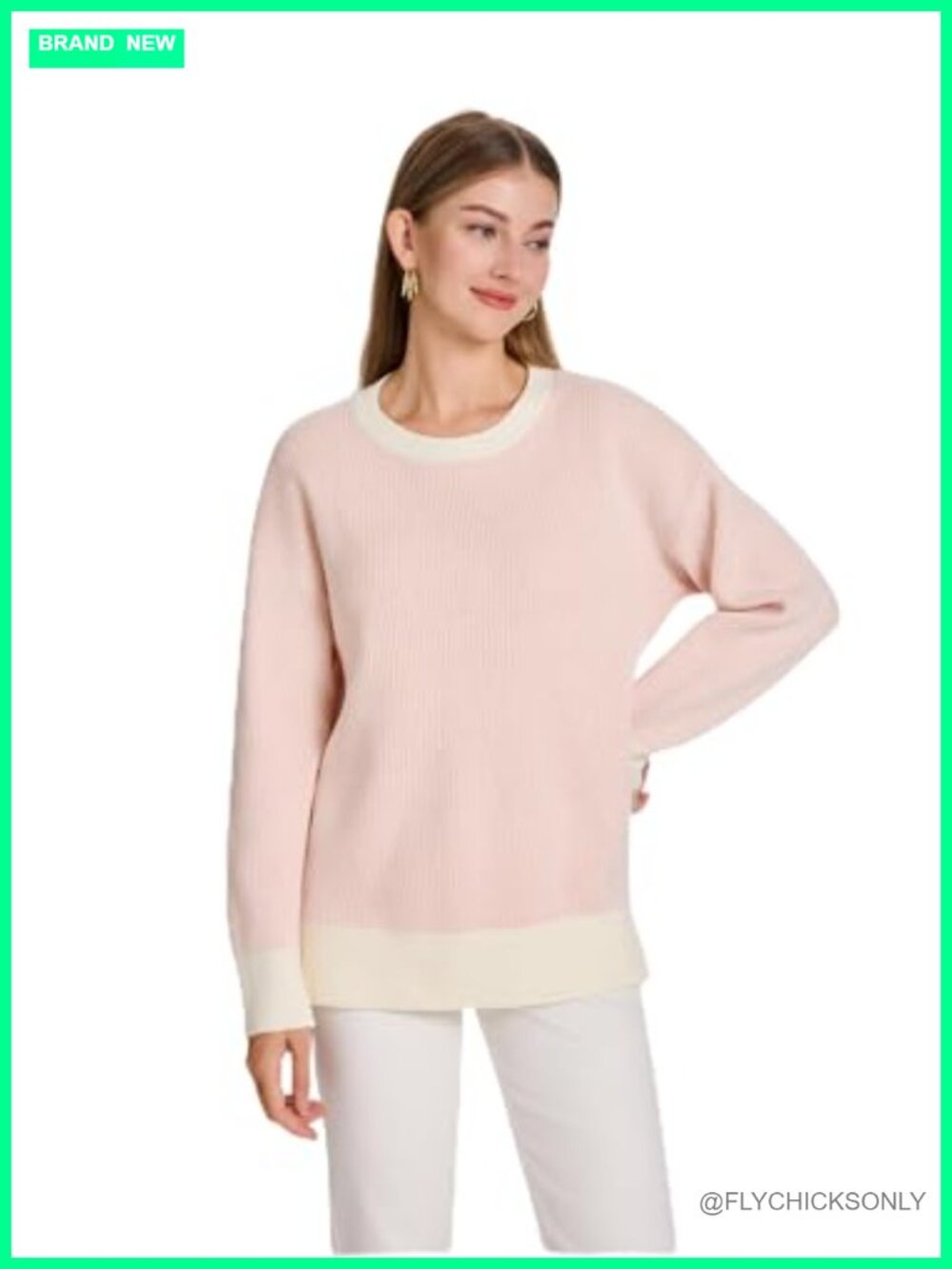 Women's Long Sleeve Crewneck Knit Sweater Side Slit Casual Pullover
